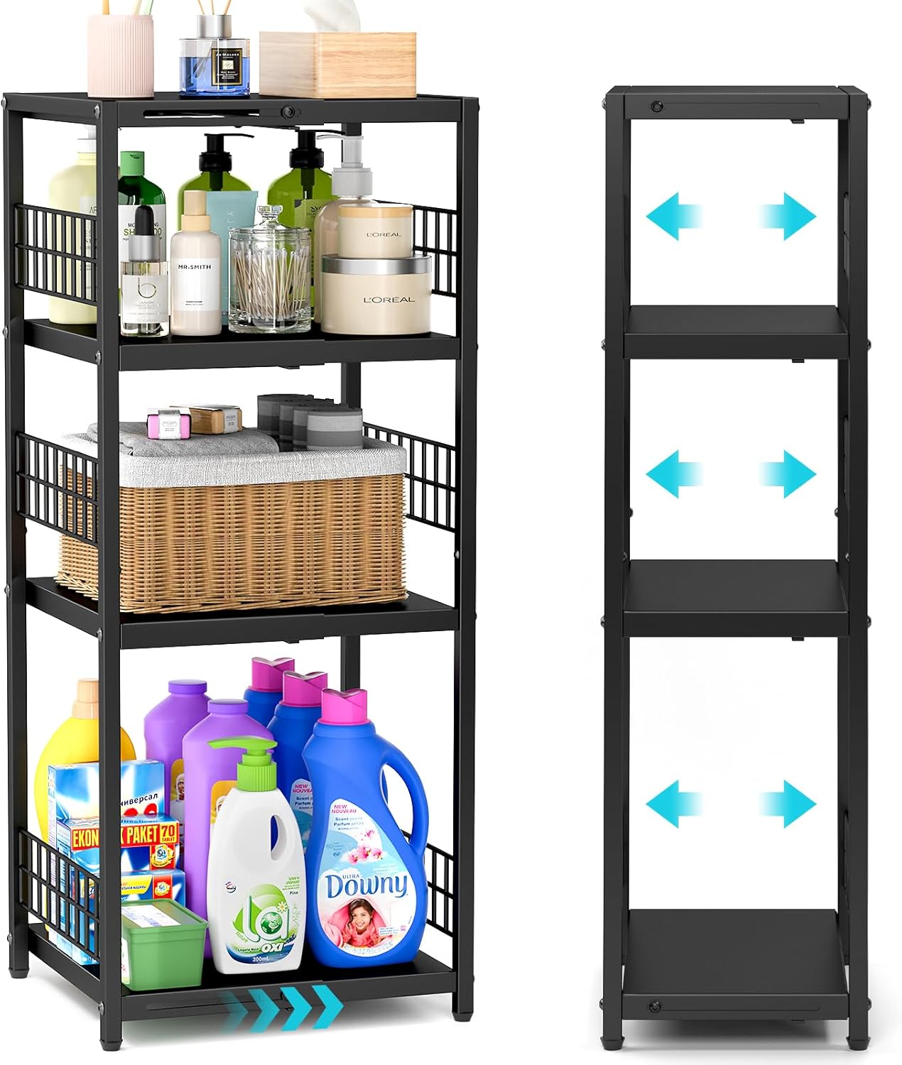 Expandable Slim Storage Shelf - 3 Tier Metal Shelving Unit for Bathroom, Kitchen & Laundry | White