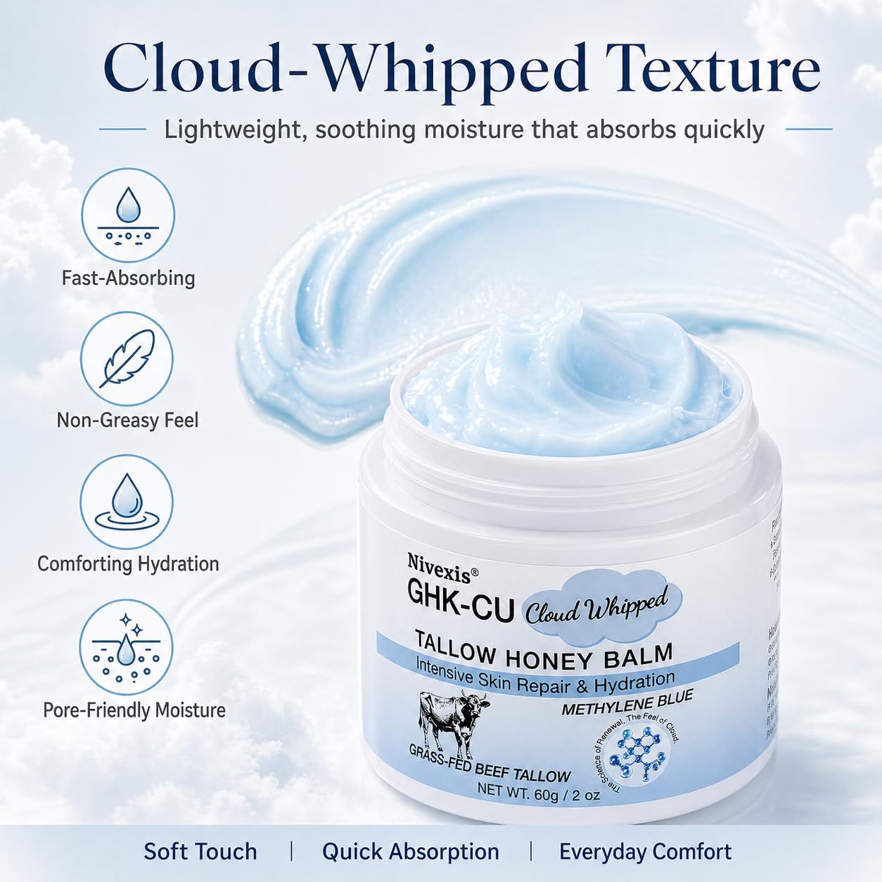 GHK-Cu Copper Peptide Balm - Grass Fed Beef Tallow & Manuka Honey Moisturizer for Mature Dry Skin | 2 Oz