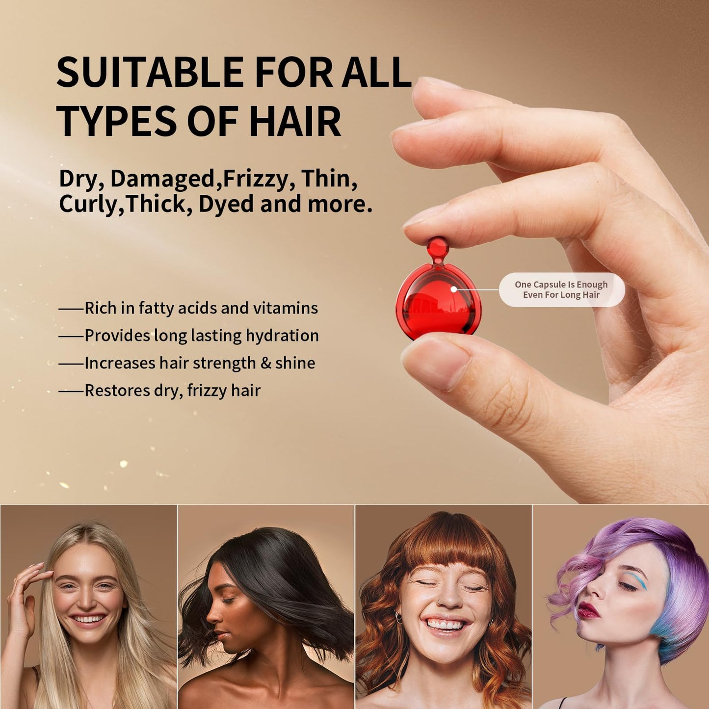 POEROES Hair Oil 50 Capsules - Hair Vitamins A C E Pro B5 - Hair Treatment Serum - Serum for Frizzy and Damaged Hair - Argan & Avocado Oil - Leave in Conditioner for Women & Men