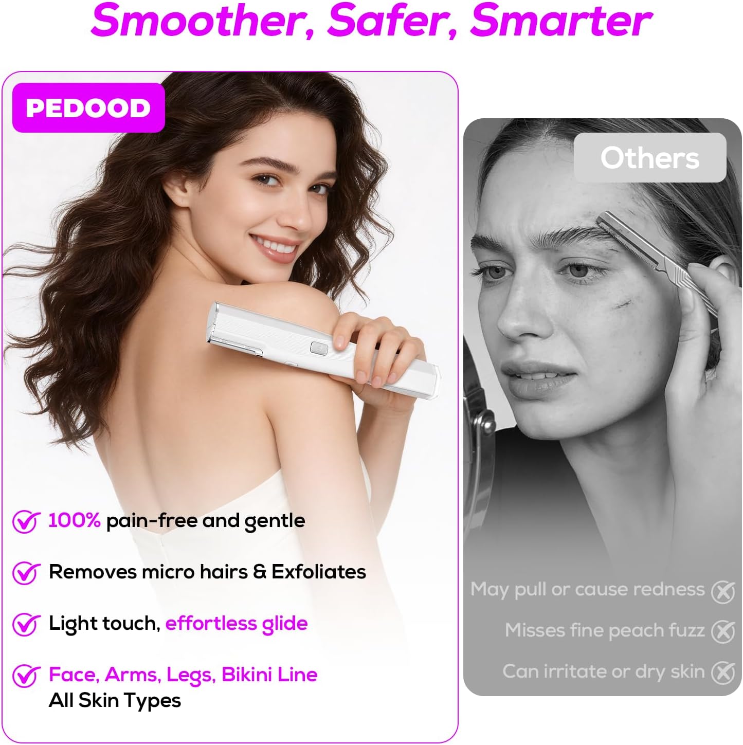 Dermaplane Razor for Women - Painless Sonic Exfoliation Tool with 10 Micro Mesh Blades | Off-White