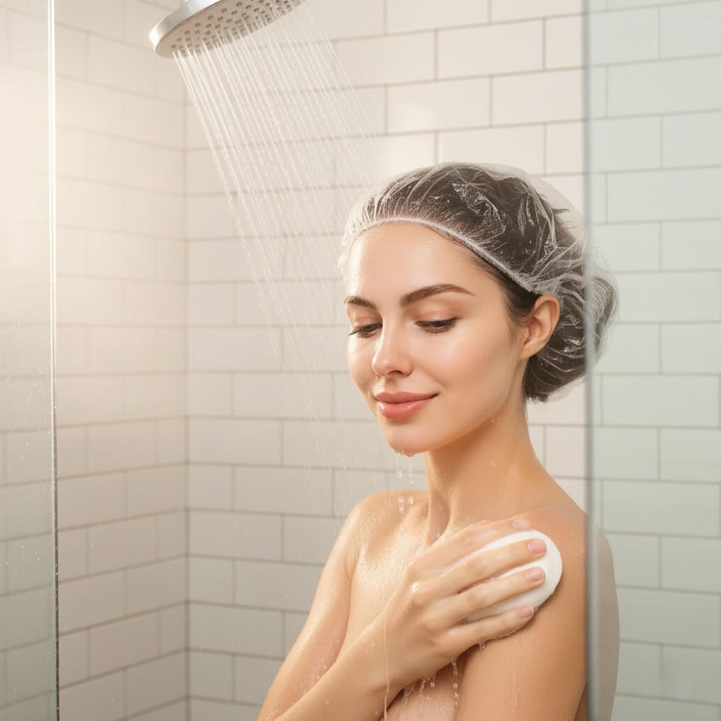 Disposable Shower Caps - 100 PCS Large Clear Plastic Hair Caps | Thick Waterproof Elastic for Spa, Salon, Bath