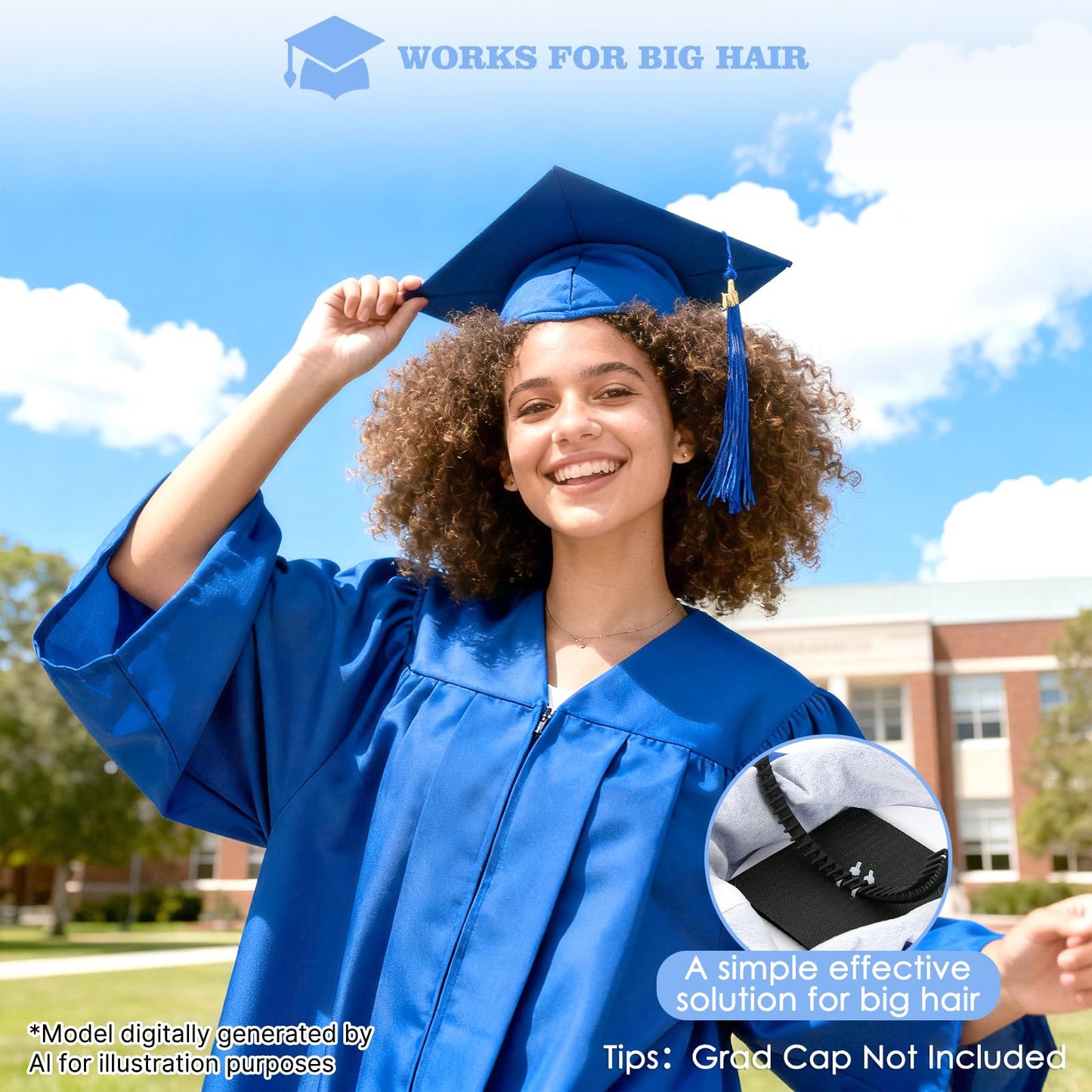 Franimo Super Strong Graduation Cap Headband, Black Headband with Hook and Loop Felt, Keep Your Grad Cap Insert Device, Perfect Graduation Gift for Graduates, 1 Pc