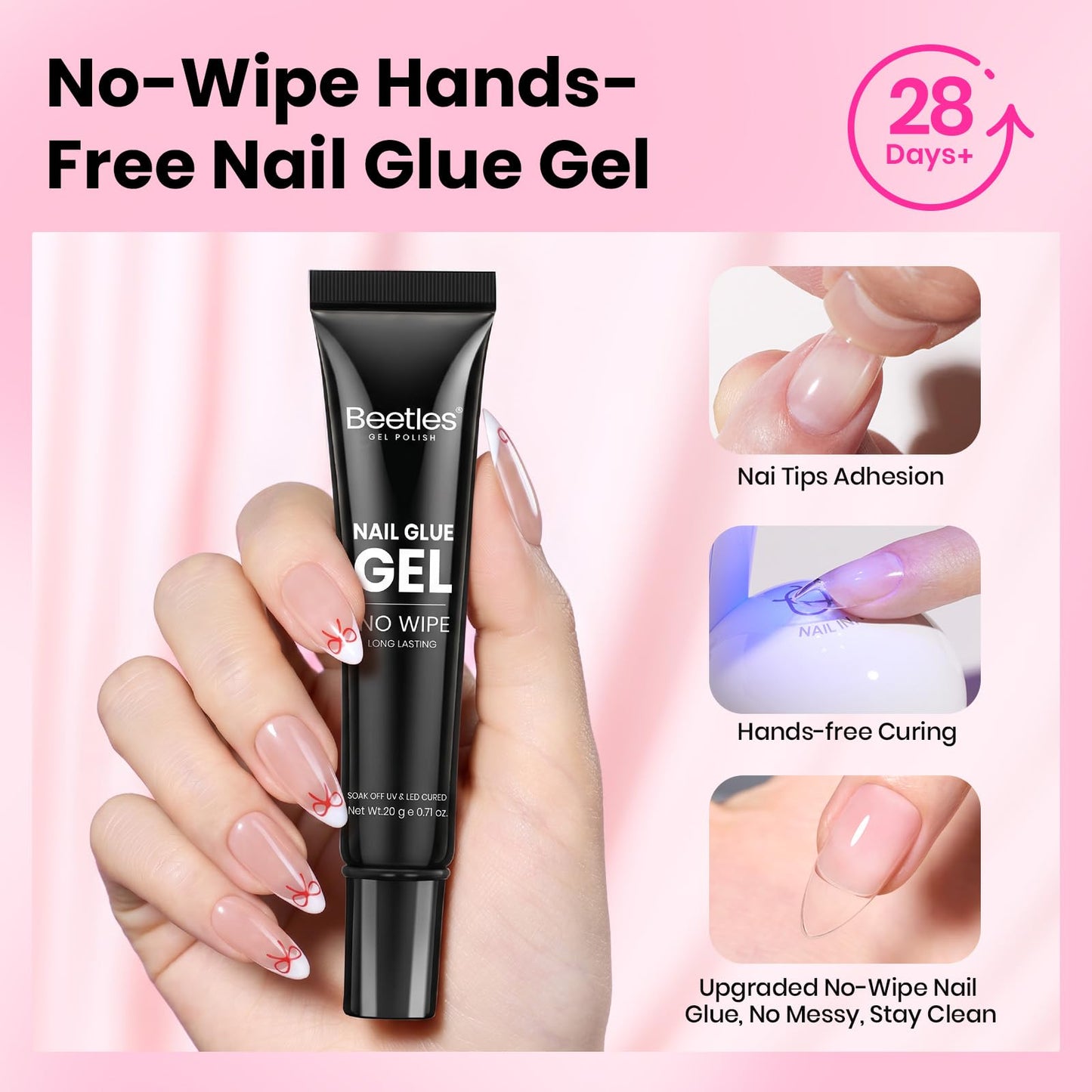 Beetles Gel Nail Kit Flat-X, Almond Medium, 320pcs 16 Sizes Nail Tips, 20g Nail Glue Hand-Free,10ml Glue Remover, 7.5ml Base Gel & Top Coat, Mini Lamp, Acrylic Press On Nail, Extension DIY at Home
