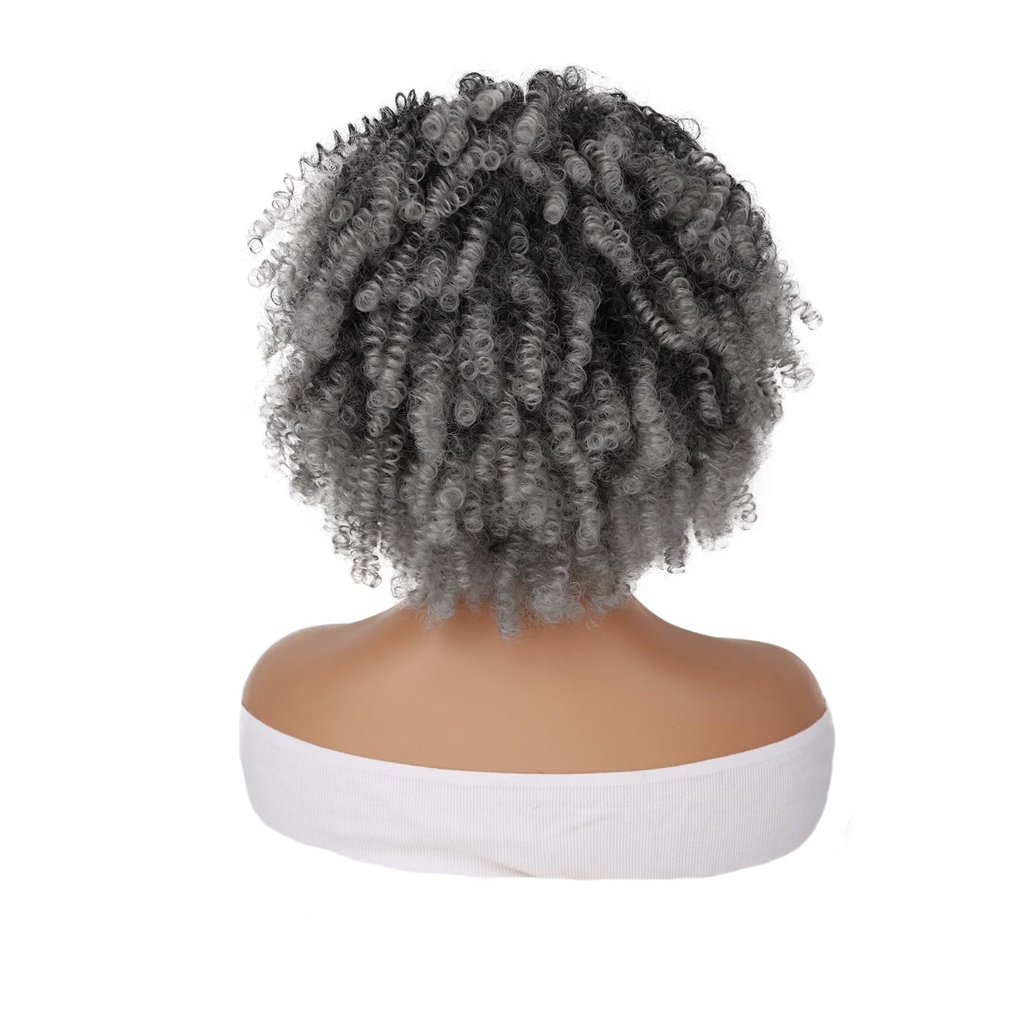 G&T Wig Afro Kinky Curly Drawstring Ponytail Extension for African Black Women Short Afro Puff Curly Synthetic Hairpieces for Daily (Ombre Grey)