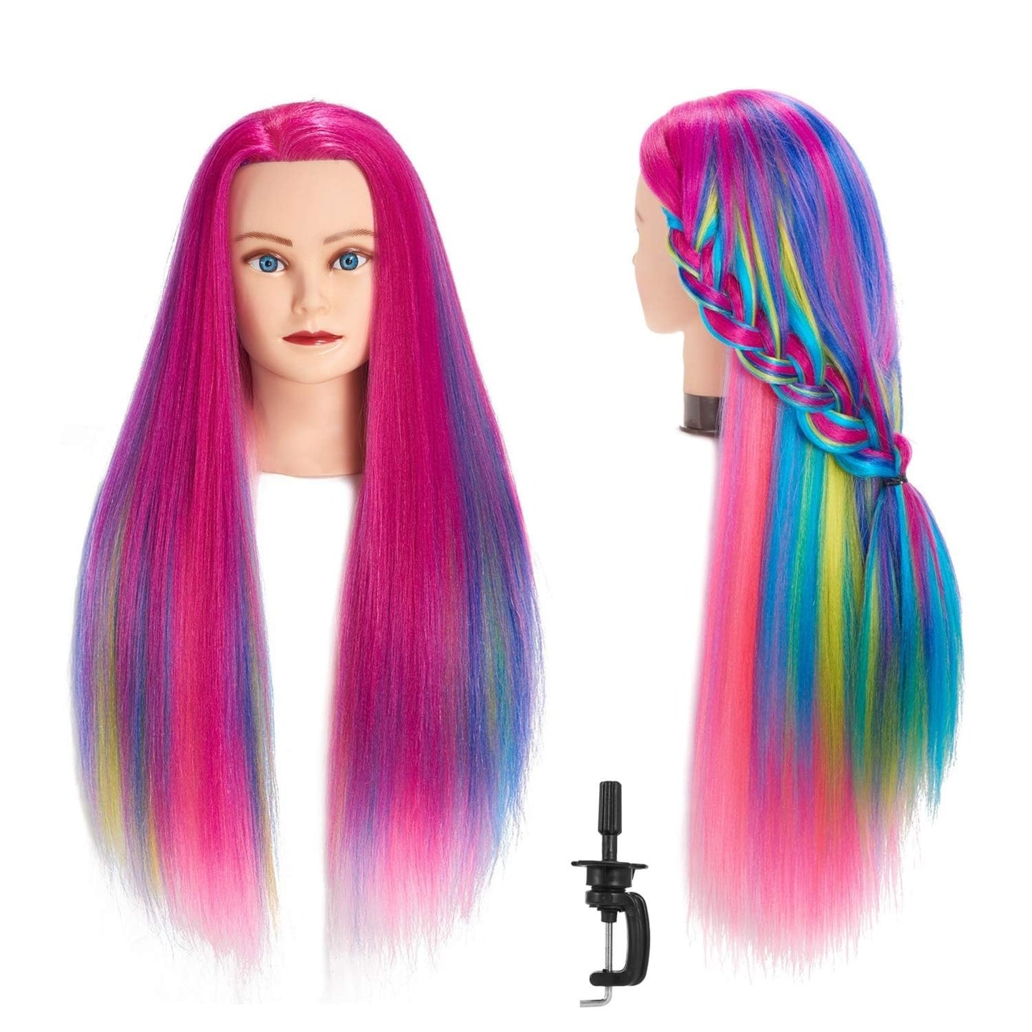 Mannequin Head - 26-28" Yaki Synthetic Fiber Training Head for Hairdressing | Cosmetology Practice Model with Clamp Stand
