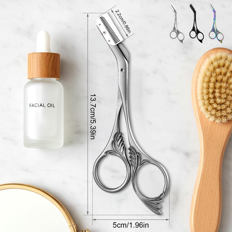 Eyebrow Trimmer Scissor with Comb, Eyebrow Scissors for Women, Stainless Steel Precision Eyebrow Cutter Hair Removal Makeup Tool for Women and Men (Grey)