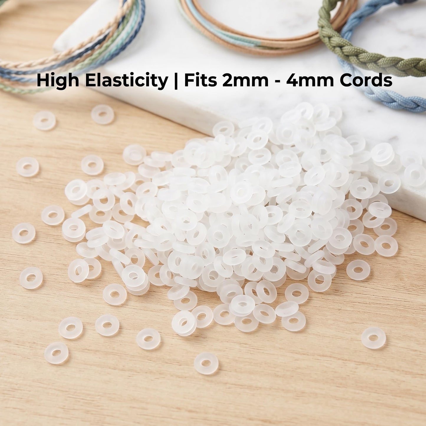 Silicone O Rings, 25pcs Non-Slip Clear Rubber Retaining Rings 5mm Small Diameter 2mm Hole Stopper Spacer Beads Keychain DIY for Bracelet Chains Jewelry Making and Paracord Accessories
