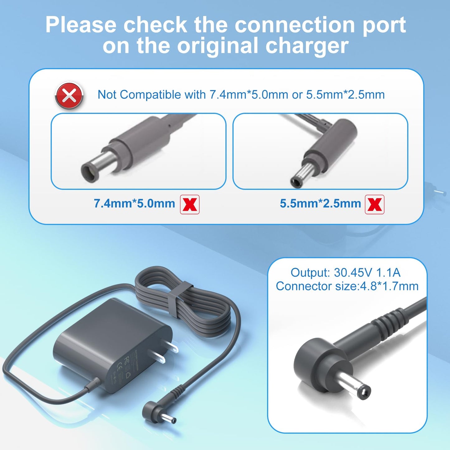 Onadrive Charger for Dyson V10 V11 V15 - Power Cord Replacement Fit for Dyson V10 V11 V15 V12 SV12 SV14 SV16 SV20 SV22 Absolute Animal Motorhead Cordless Vacuum Model 217160-02 969350-02 969042-01