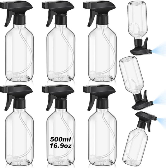 360° Water Spray Bottle - 16 oz Fine Mist/Stream Nozzle | 6 Pack Refillable Plastic Containers for Plants & Cleaning