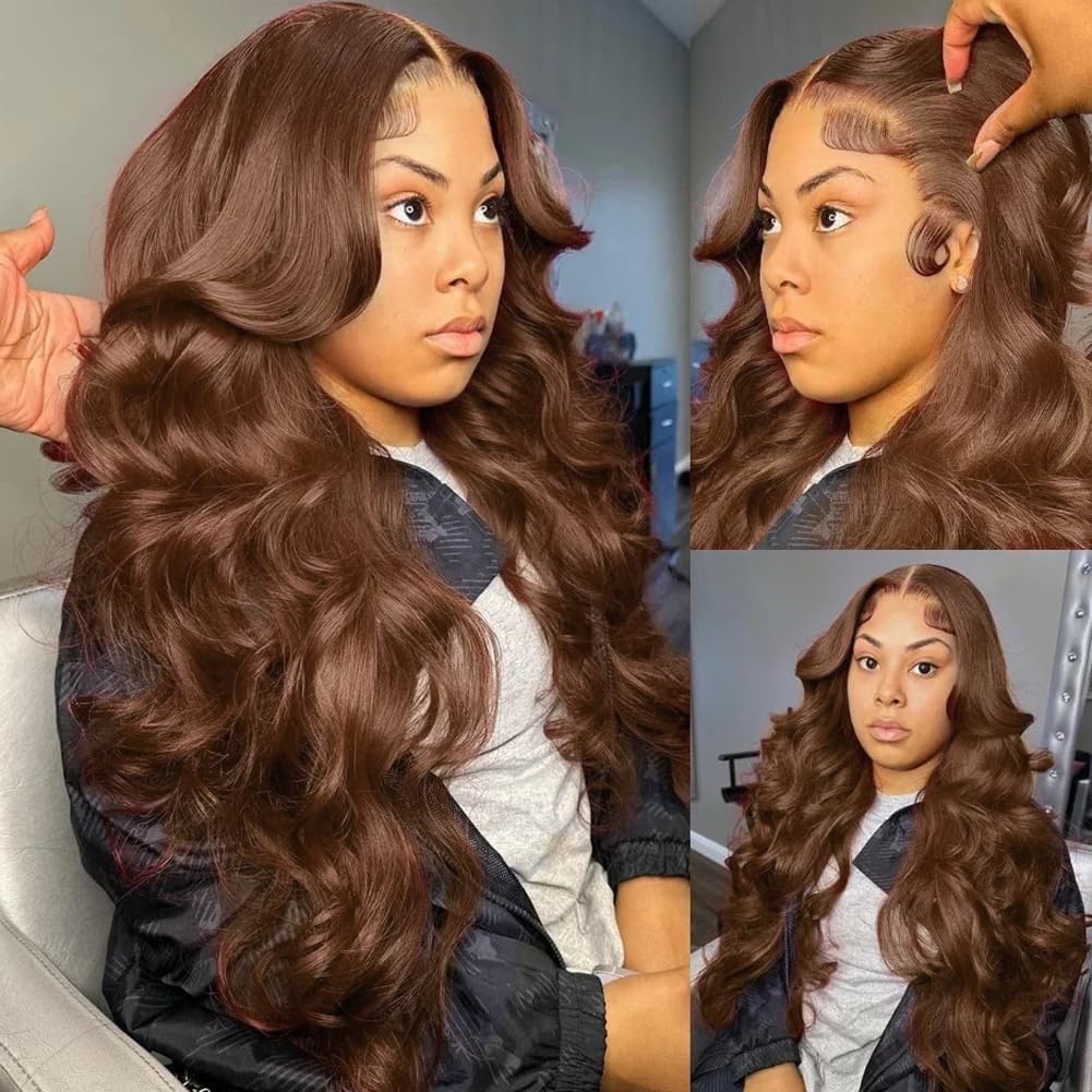METDIO 13x6 Body Wave Lace Front Wigs Human Hair Chocolate Brown Wig Human Hair Pre Plucked With Baby Hair 180 Density 4# Colored Brown HD Lace Frontal Wigs for Women 26Inch