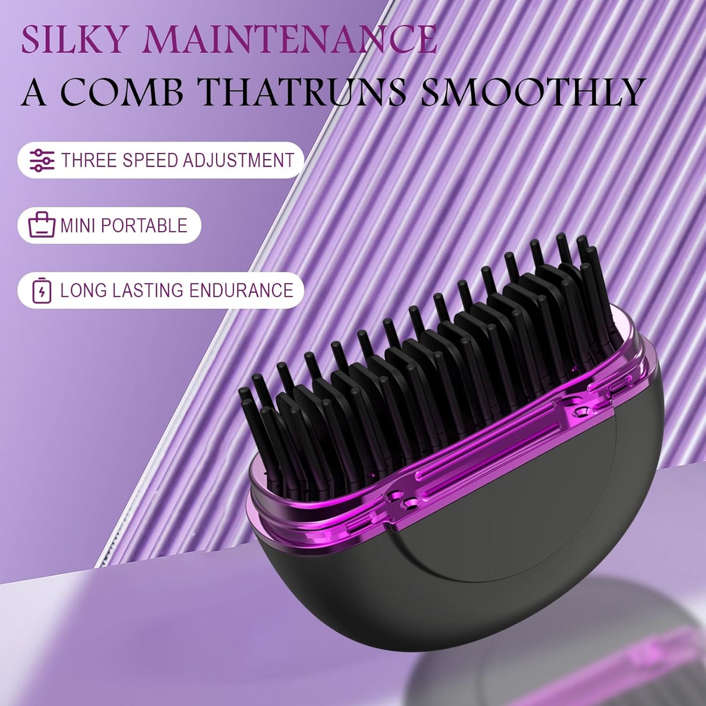 Mini Hair Straightener - Portable Rechargeable Hair Straightener Brush with 3-Speed Temperature Control | Travel-Friendly Design (Black)