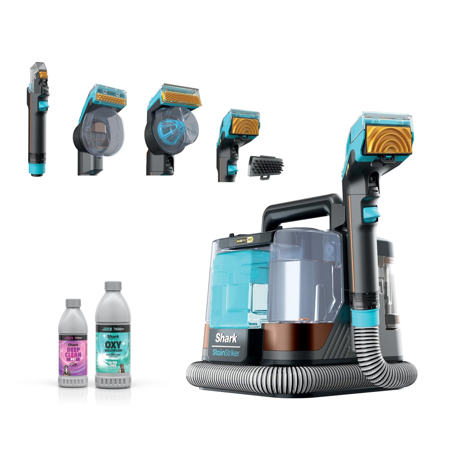 Shark StainStriker HairPro | Portable Carpet, Upholstery & Rug Cleaner | 4 Tools | Self Cleaning | Perfect for Pets | Ultra-Powerful Stain & Odor Remover | Pet & OXY Solutions | Copper | PX251