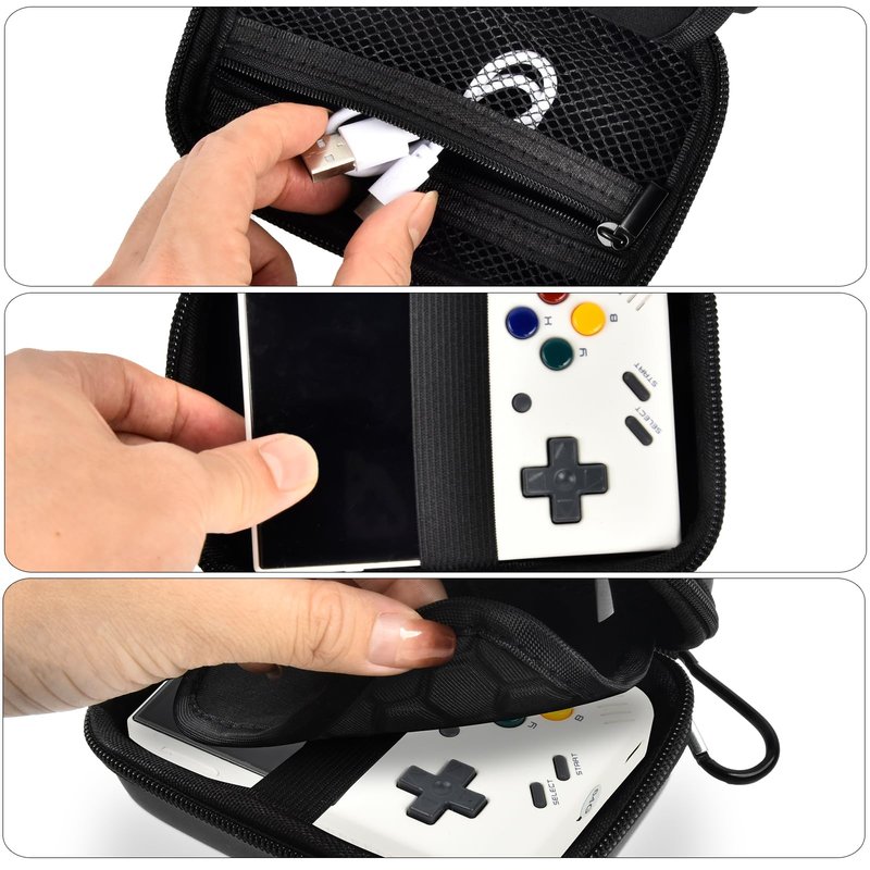 Case Compatible with Miyoo Mini Plus Portable Game Console, Holder for Handheld Game Player and External TF Card 64G, with Mesh Pocket for Charging Cable, Batteries and Accessories- Black (Box Only)