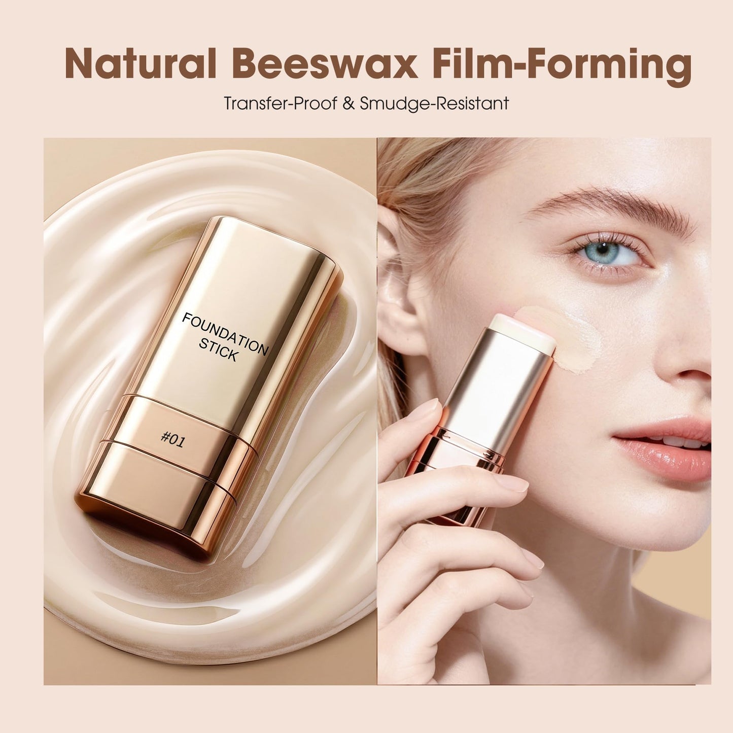 Foundation Stick, Luminous Dual-Ended Concealer Full Coverage, 2 in 1 Long-Lasting Contouring Foundation with Brush, Waterproof Korean Foundation Contour Stick Skin Friendly for Face Makeup, 01 IVORY