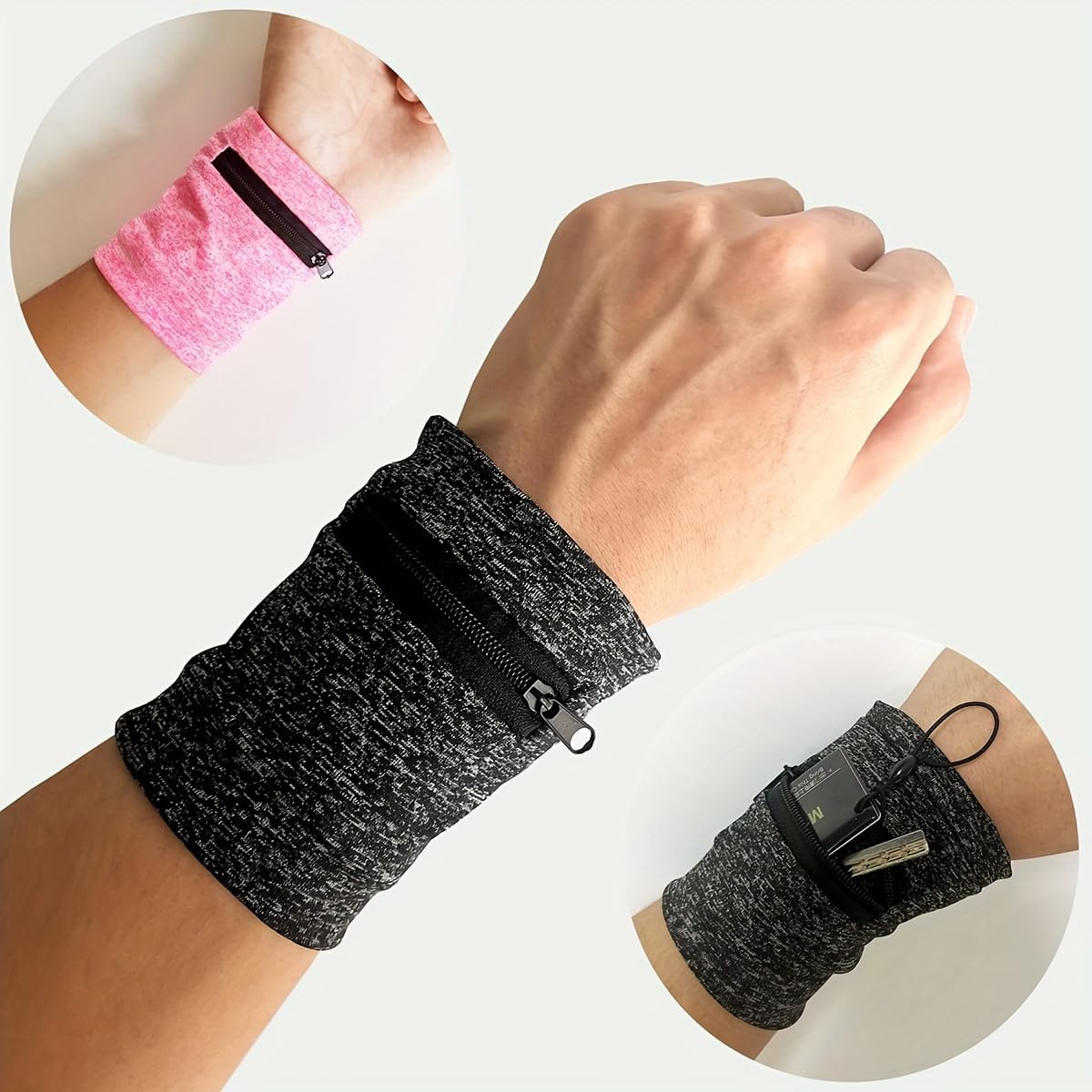 Unisex Wrist Wallet Bag - Durable Polyester Zipper Pouch with Adjustable Strap | Grey, Perfect for Gym, Running & Travel
