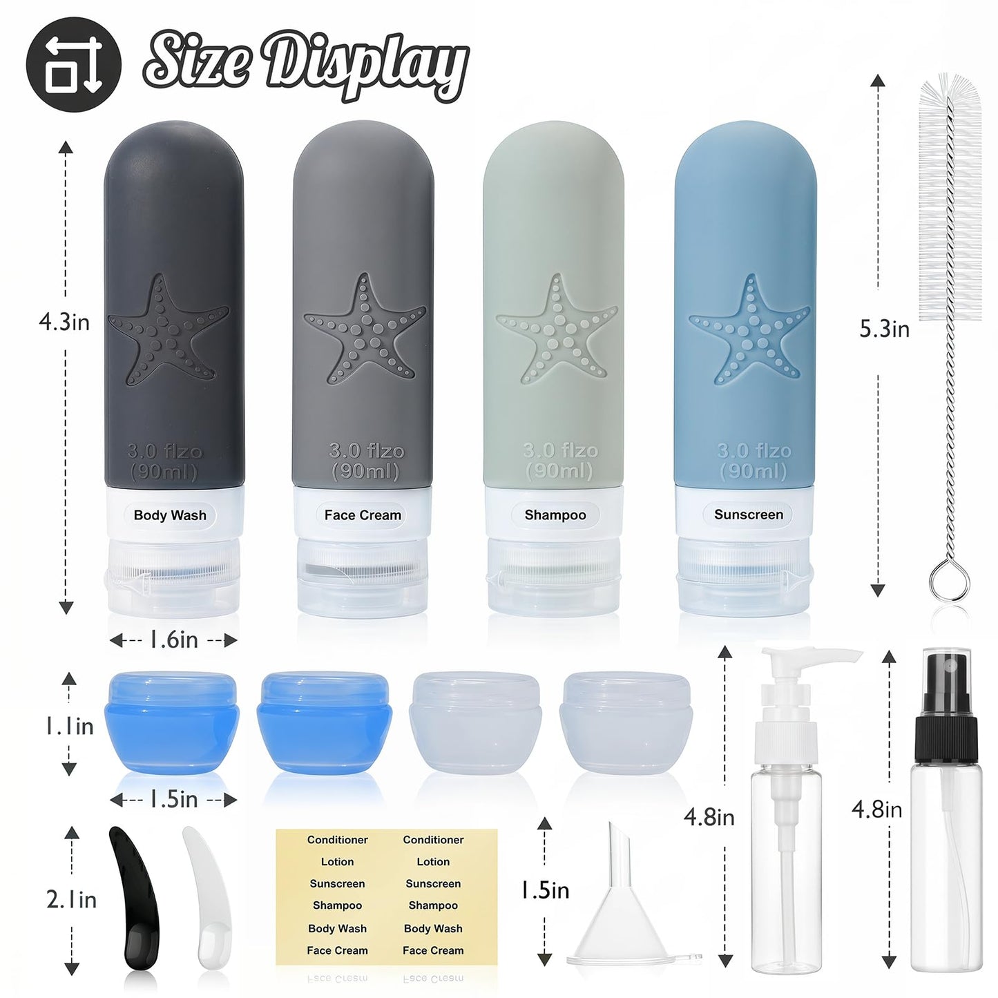 JBYAMUS 18 Pcs Silicone Bottles Set, Leak-Proof Design, Travel Size, TSA Approved for Toiletries, Portable Containers and Best Gifts for Women