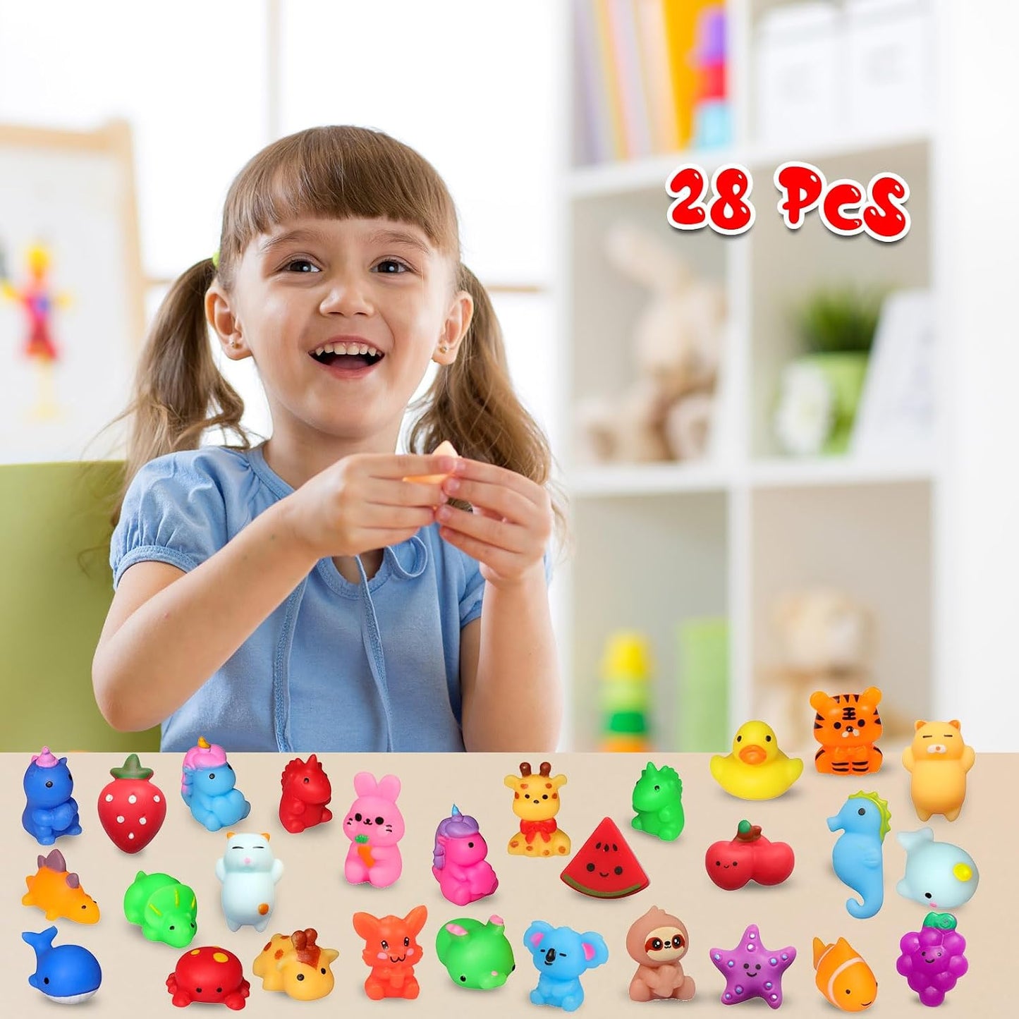 Mochi Squishy Toys - 28 Pack Kawaii Cat Slow Rising Animals | Perfect Party Favors & Stress Relievers