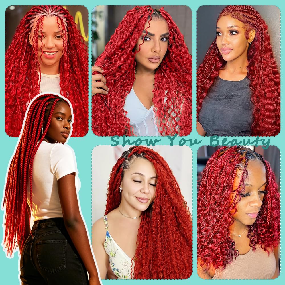 GveoXvo Red Boho Hair For Braiding Deep Wave Human Braiding Hair 110g 18 Inch Red Bulk Human Hair Braiding Hair for Boho Braids Knotless 12A Curly Bohemian 2 Bundles