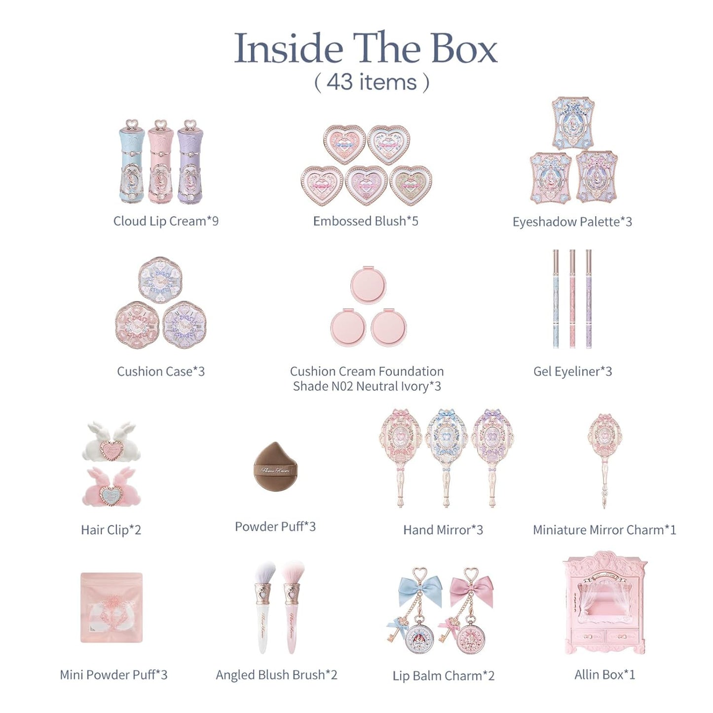 Bunny Garden All-In-One Makeup Kit - Full Cosmetics Set for Easter & Birthdays | Cushion Cream Foundation N02
