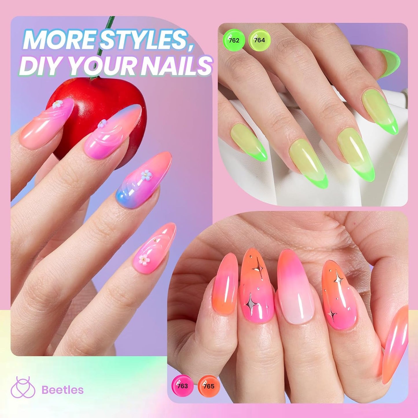 Neon Gel Nail Polish Set - 6 Vibrant Summer Colors | Sheer Translucent Effect for UV French Nail Art