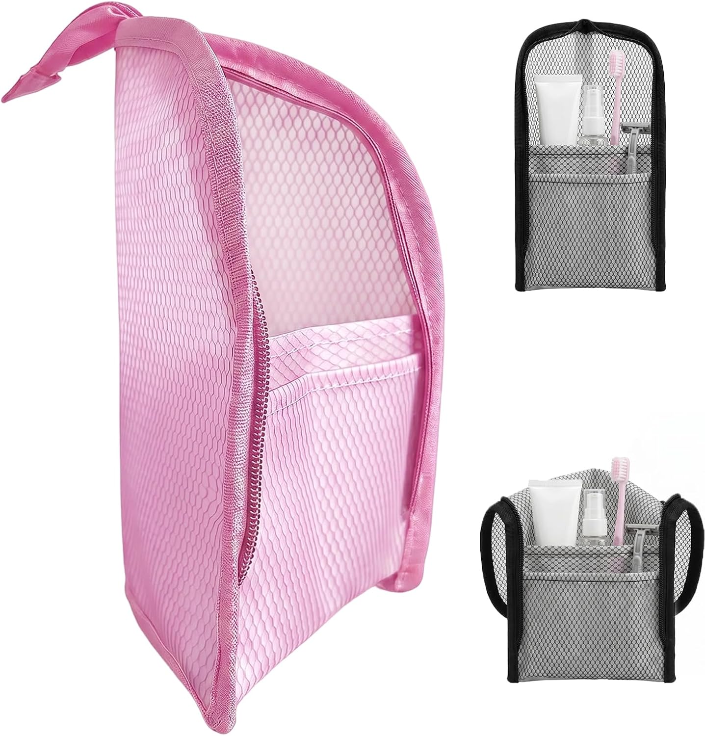 Portable Travel Toiletry Bag - Waterproof EVA Mesh Hanging Organizer | Lightweight Cosmetic Bag (Black & White)