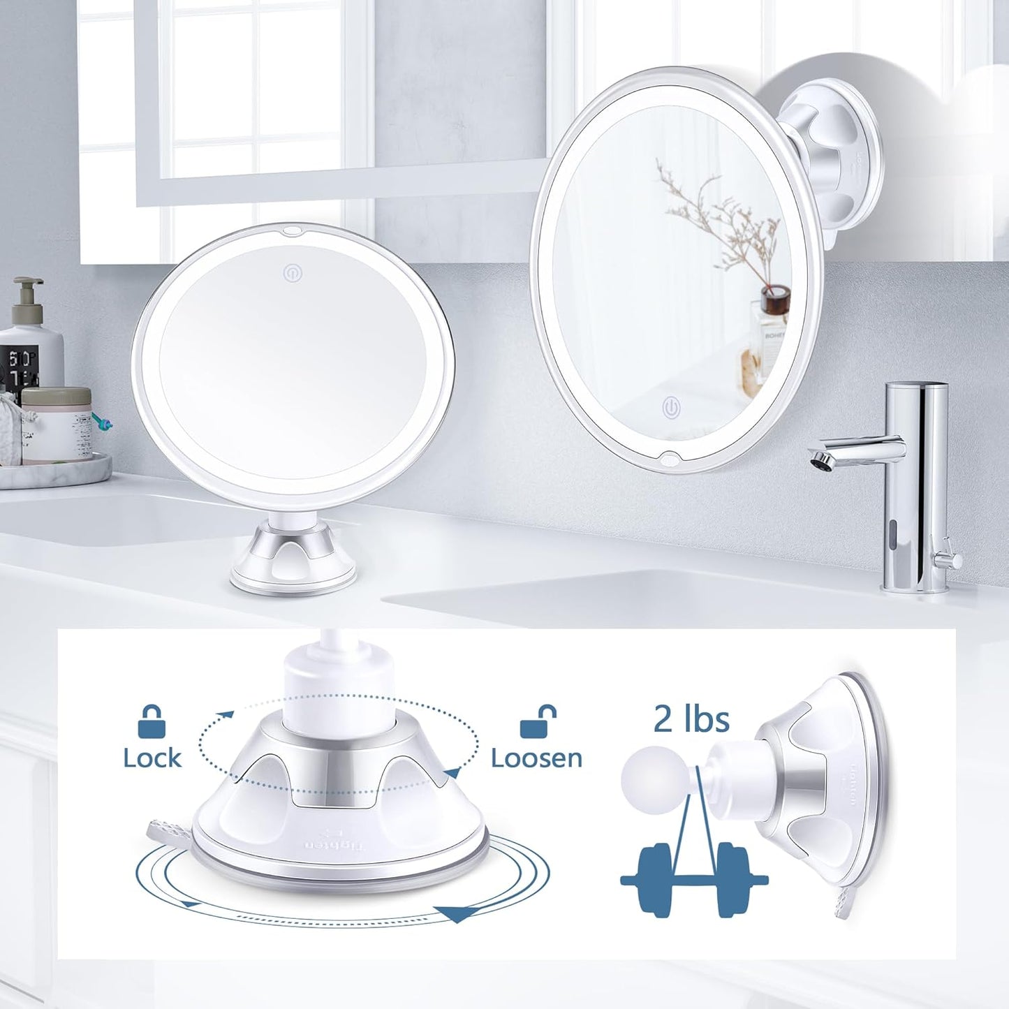 30X Magnifying Makeup Mirror with Light - 3 Color Modes, Adjustable Brightness | 8-Inch Suction Cup Design