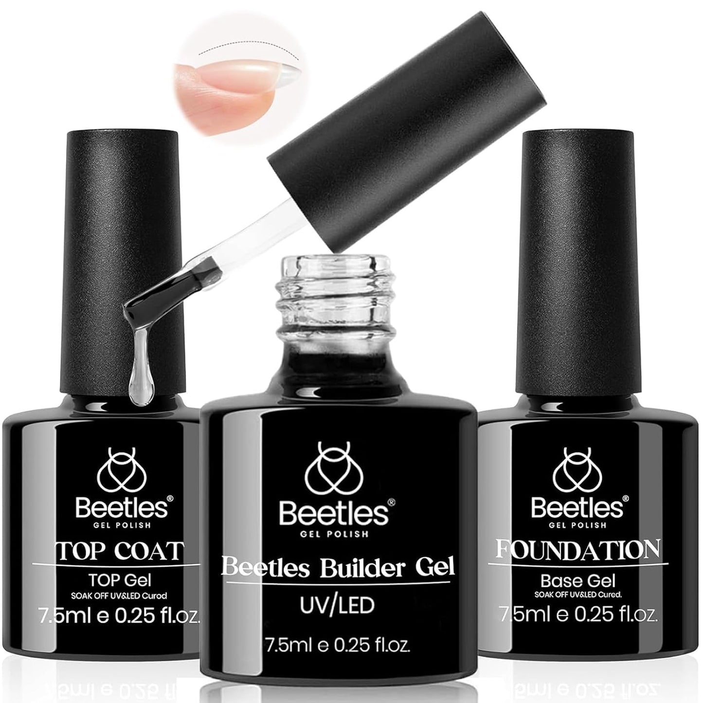 Beetles Builder Gel Set - 3Pcs 7.5ml Soak Off Transparent Nail Strengthener for DIY | Long Lasting Shine Finish