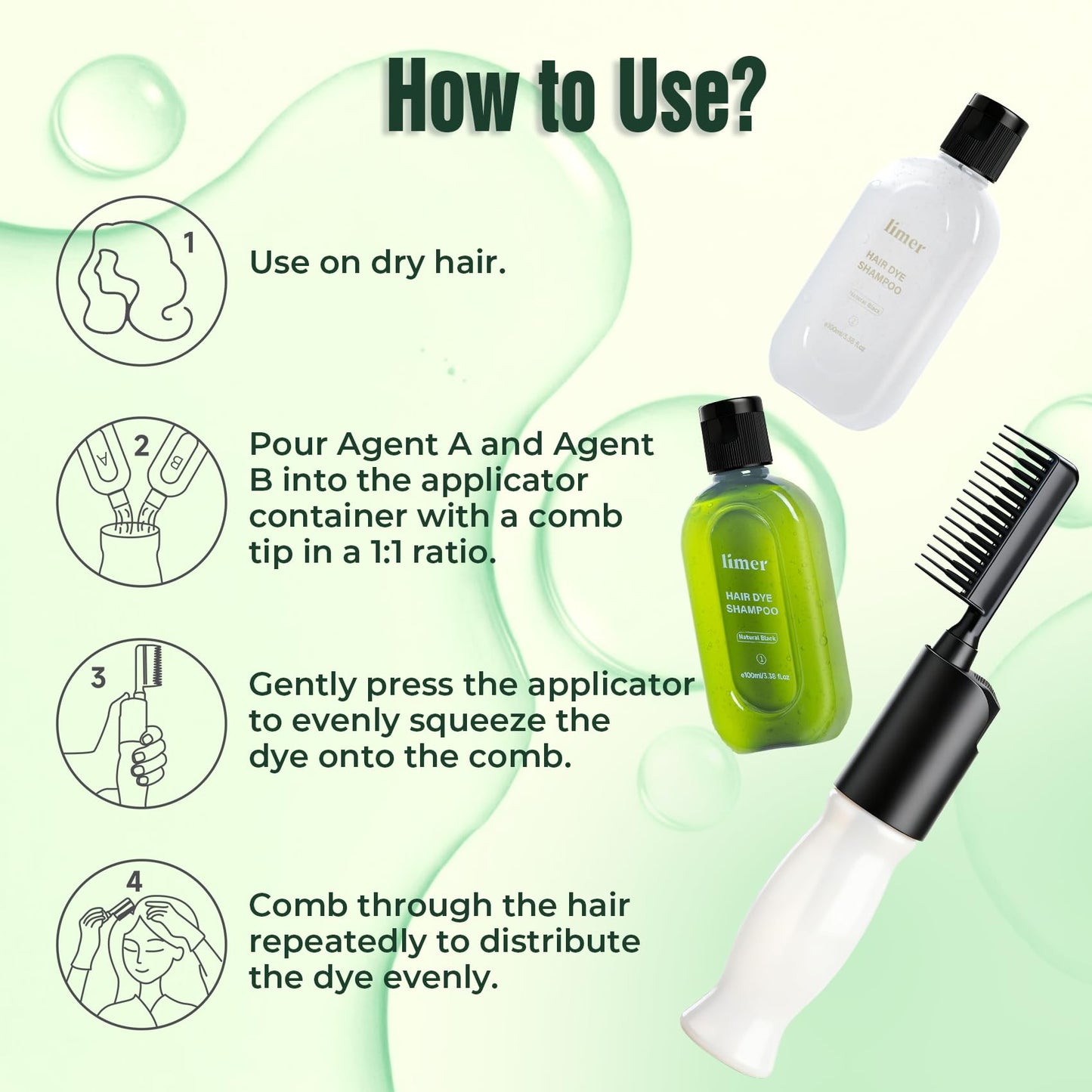 Hair Dye Shampoo PPD-Free for Sensitive Scalp, Comb-In Root Touch-Up Light Brown 6 in 1 Herbal Gentle Formula Gray Coverage for Men Women, Ammonia-Free, Semi-Permanent (6.76fl oz/200ml)