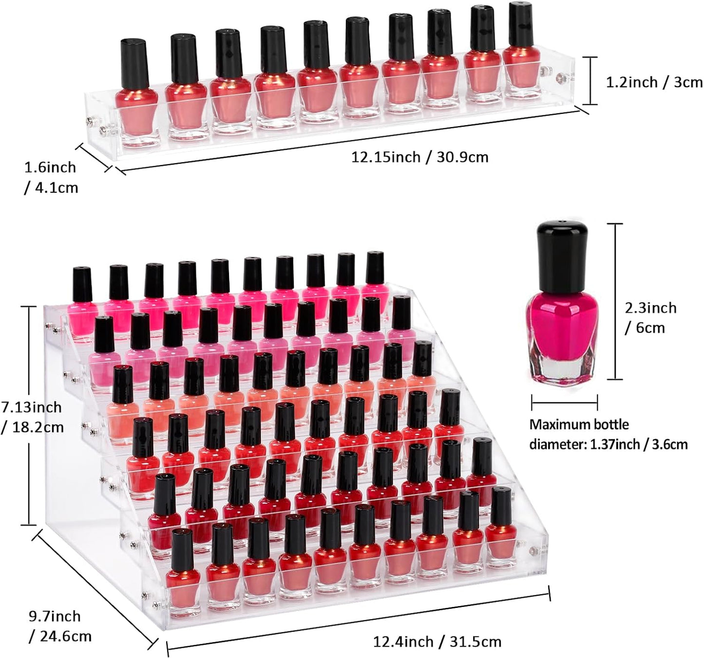 Acrylic Nail Polish Organizer Rack - 6-Tier Display Stand for 72 Bottles | Perfect for Salon or Home Decor