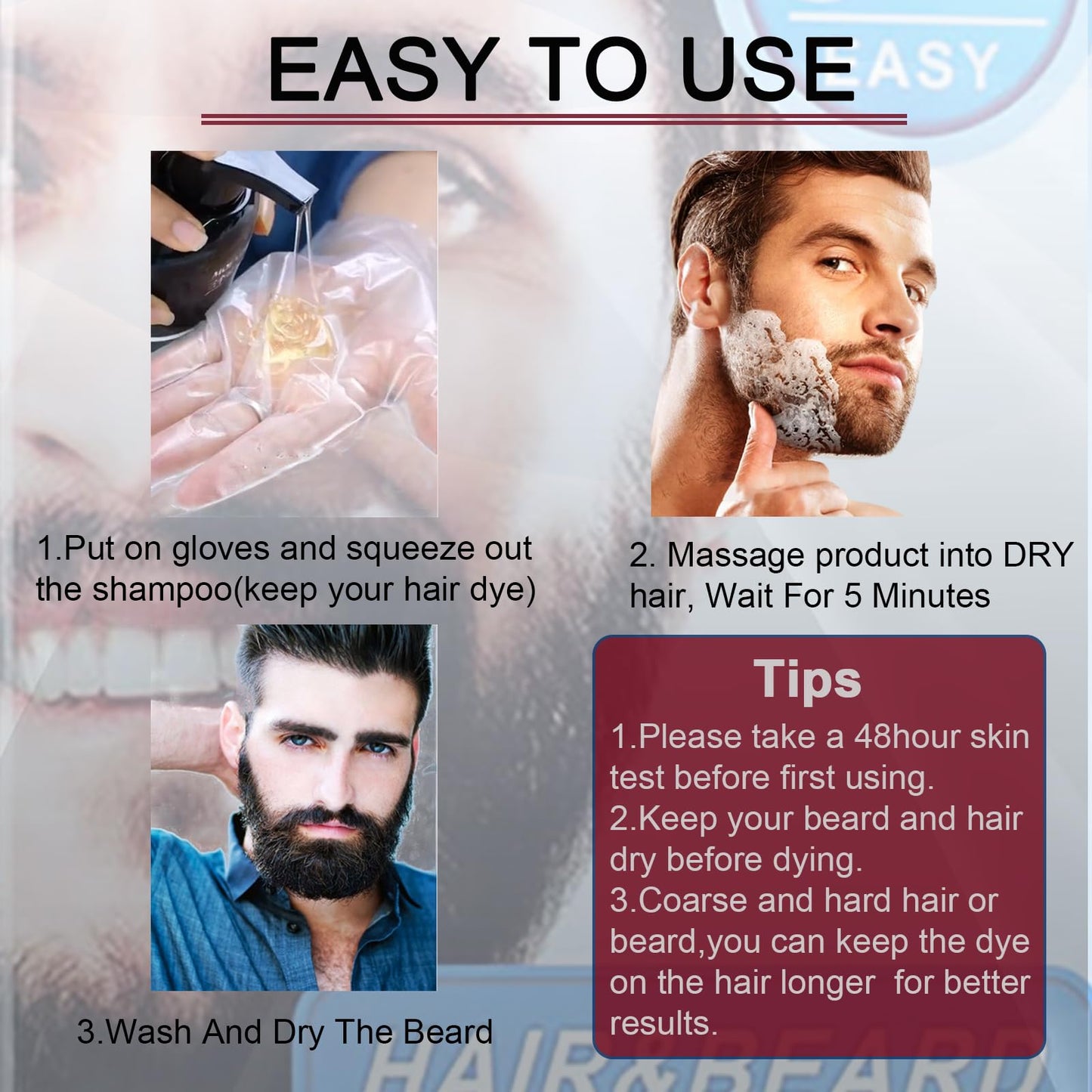 Men's Beard Dye Black 3-in-1 Natural Black Beard & Hair Dye Shampoo