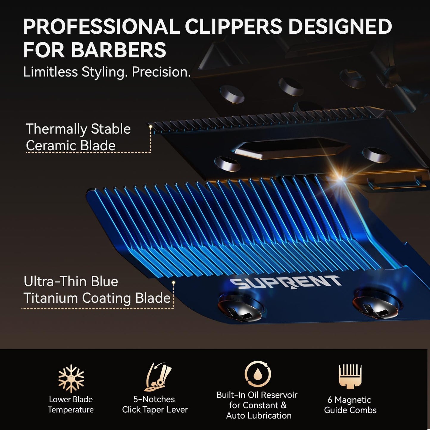 Professional Hair Clippers for Men - Cordless Barber Clippers & Zero-Gapped Trimmer Set | High-Performance Motor, Blue Titanium Blades