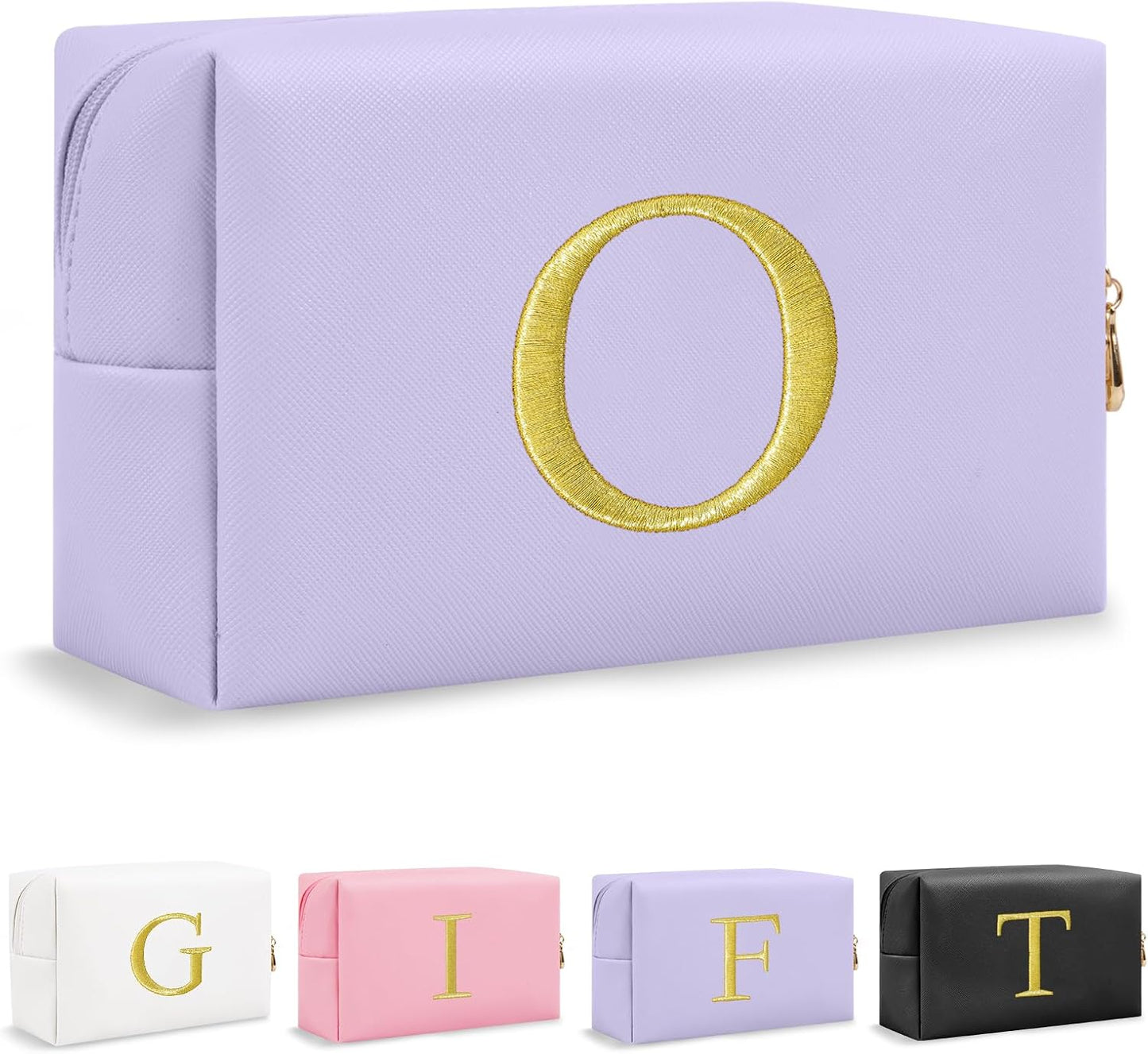 Personalized Initial Makeup Bag - Gold Embroidered Cosmetic Bag for Teens | Custom Travel Toiletry Bag (Black)