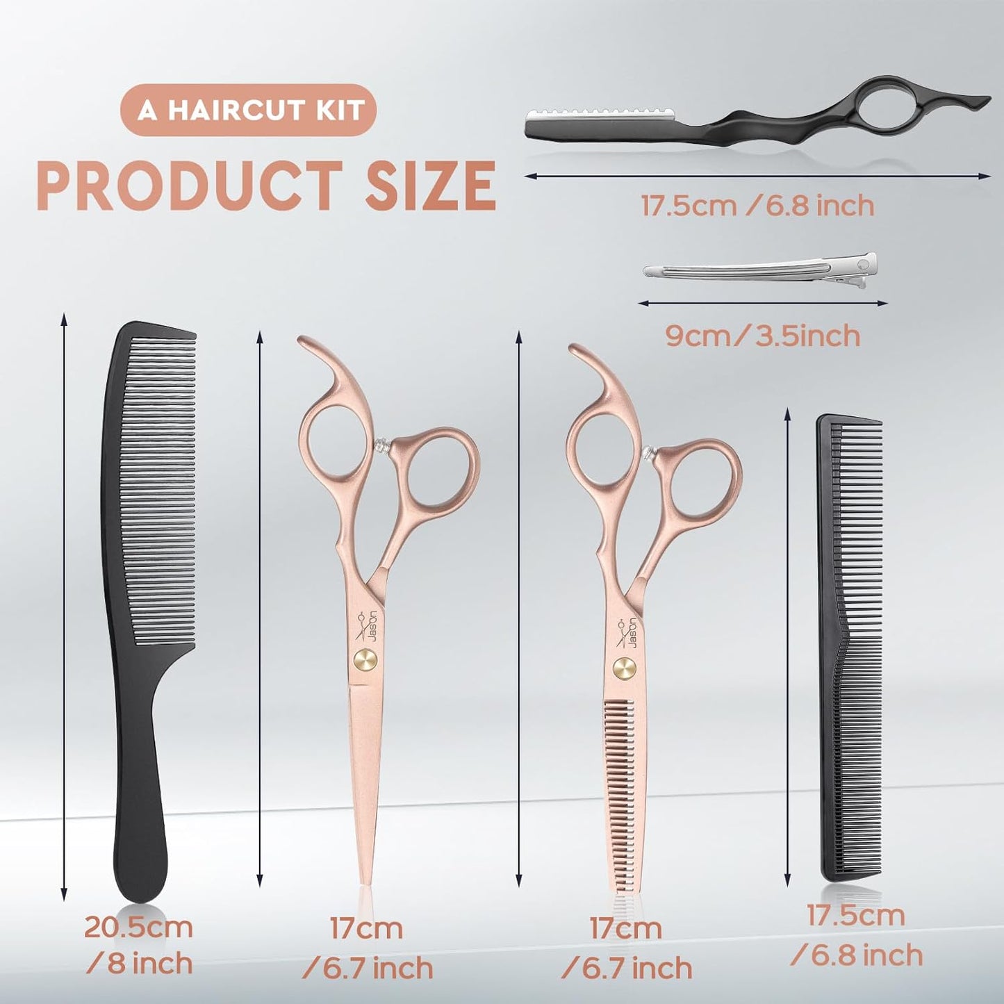 JASON Hair Cutting Scissors Set - 10-Piece Thinning & Texturizing Shears for Men & Women | Rose Gold 6.0"