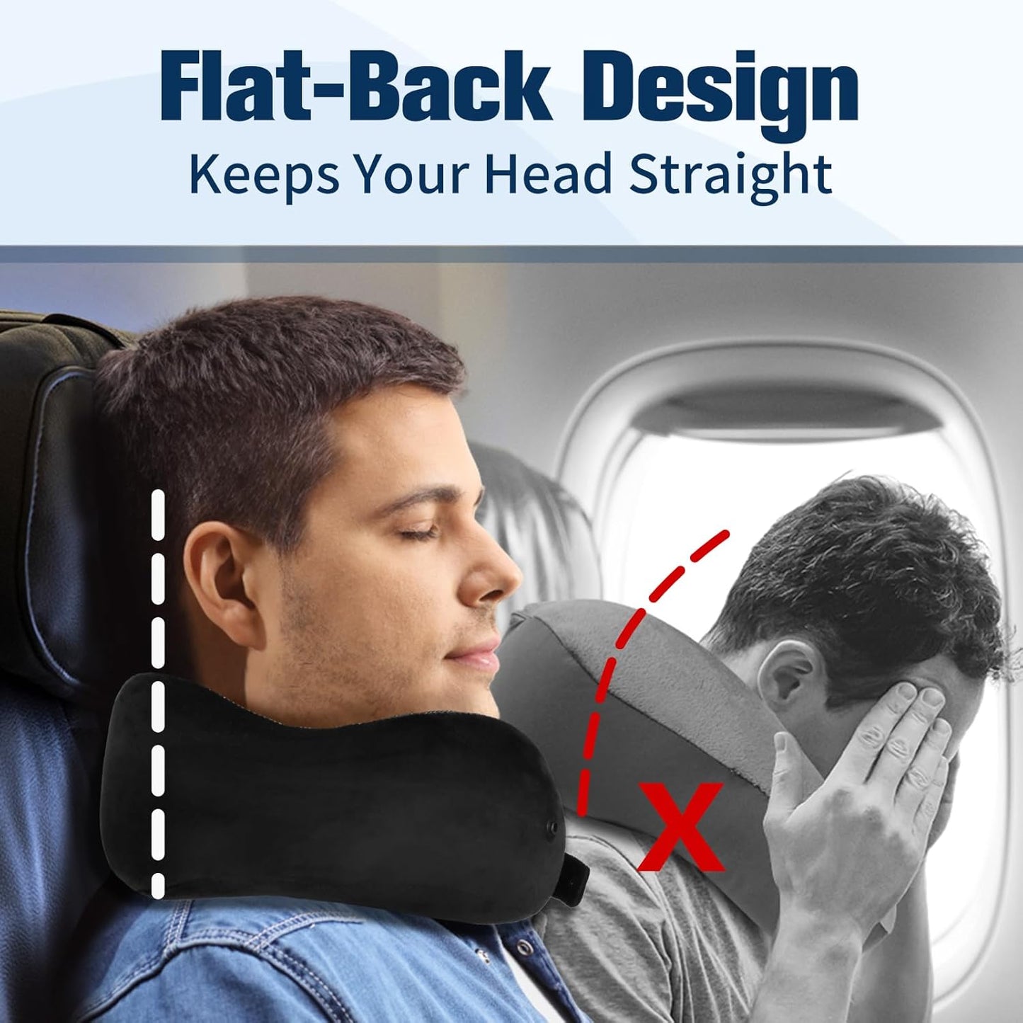 Travel Neck Pillow - 100% Pure Memory Foam with Eye Mask & Earplugs | Adjustable & Portable for Airplanes