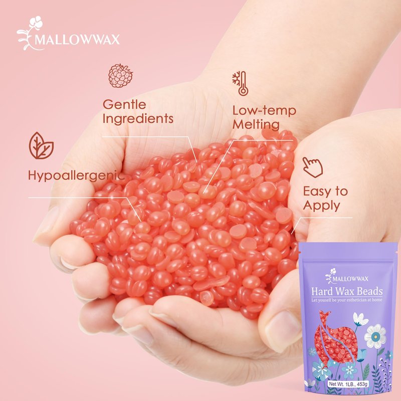 Mallowwax Hard Wax Beads, 1lb Strawberry Red Stripless Wax for Hair Removal, All-purpose Refill Wax Beans for Brazilian Bikini, Face, Eyebrows, Underarms, Chest, Back,Legs, Women and Men