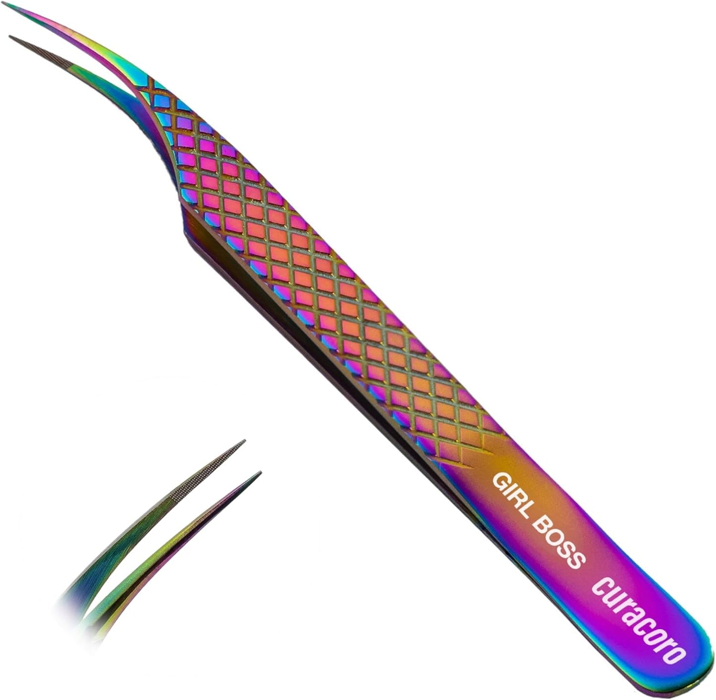 Curacoro Lash Tweezer - Precision Fiber Tip Grip for Eyelash Extensions | Multi-Shape Silver Tweezers for Volume & Isolation