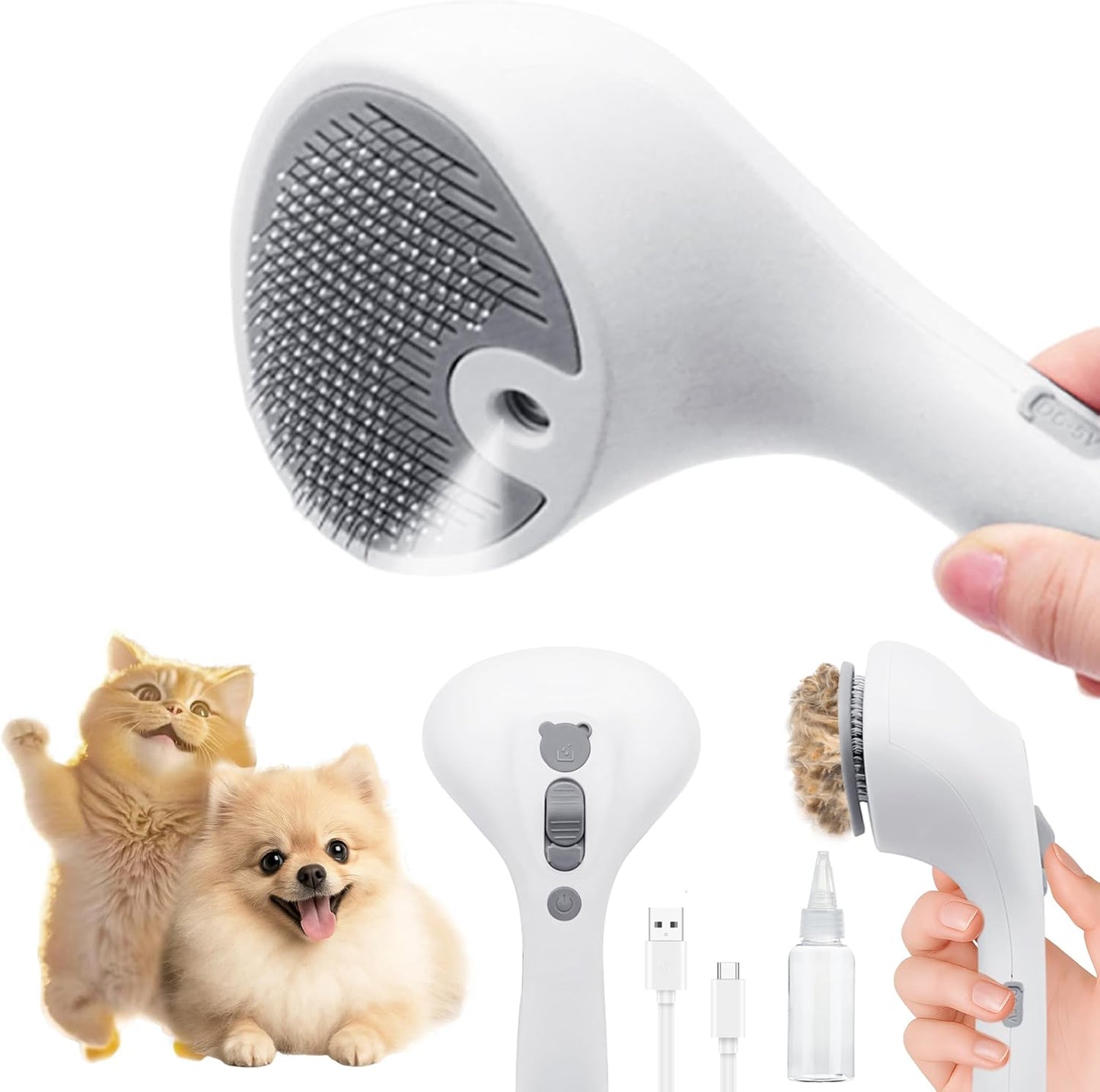 Pet Grooming Spray Brush - Self-Cleaning Cat Hair Removal Tool | Ergonomic Grip for Short & Long Haired Pets