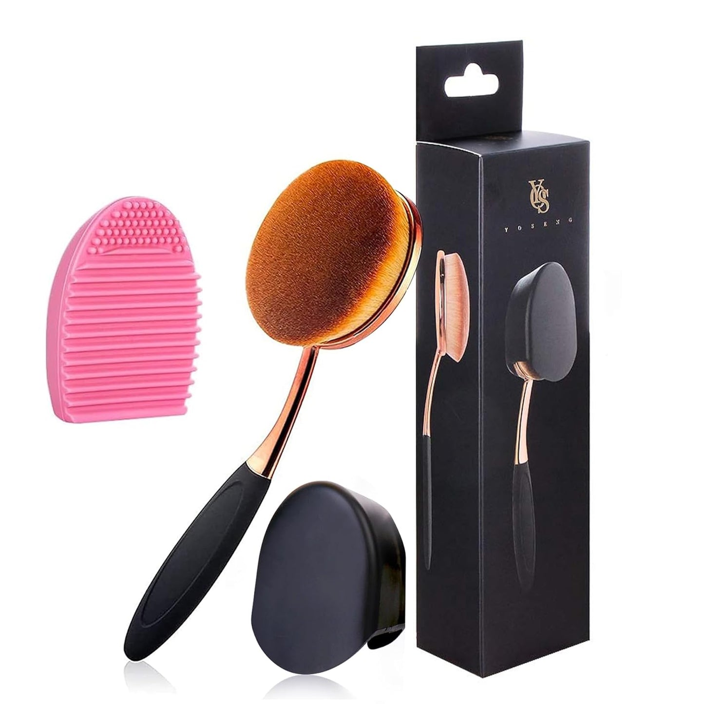 Yoseng Foundation Brush - Rose Gold Oval Makeup Brush with Cover & Egg Cleaner | Soft, Dust-Free Bristles for Flawless Liquid Application