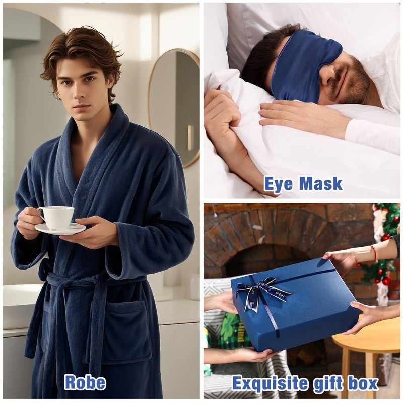 Nuogo 15 Pcs Birthday Gifts for Men Beard Care Set for Him Dad Birthday Gifts Basket Ideas Kit for Men Tumbler Bath Robe for Father's Day Dad Husband Boyfriend Box(Unhooded,Navy)