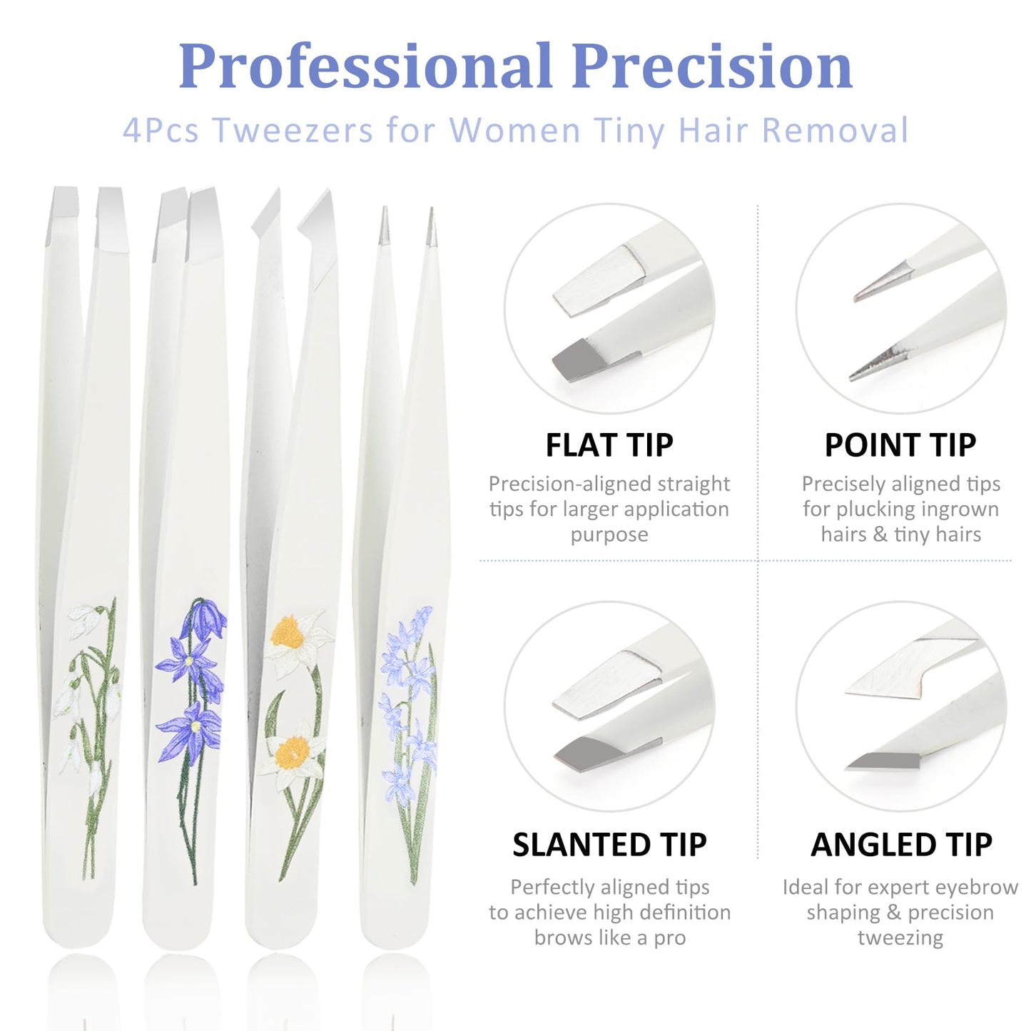 Personalized Tweezers Set for Women Facial Hair in Floral Travel Case, Small Self Care Inspirational Easter Gifts for Her Friend, Eyebrow Ingrown Hair Splinter Removal Grooming Kit How Uniquely You