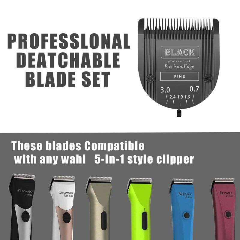 Audoc Adjustable 5 in 1 Blades Dog Grooming Blades Compatible with Wahl Animal Clipper Arco, Bravura, Chromado, Creativa, Figura, and Motion Pet, Dog, and Horse (BLACK/3PC)