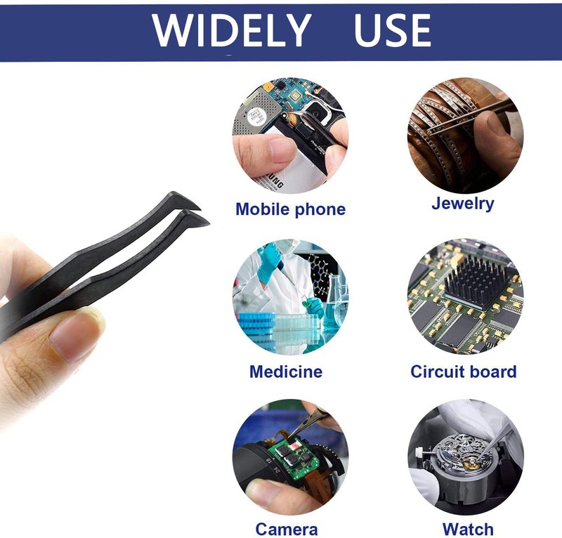 Auniwaig 20pcs Precision Plastic Tweezers, Slant Point Tip Anti-Static Tweezers for Jewelry Craft DIY Beauty Electronics Repair Tool, (4.7 Inch, Black02)