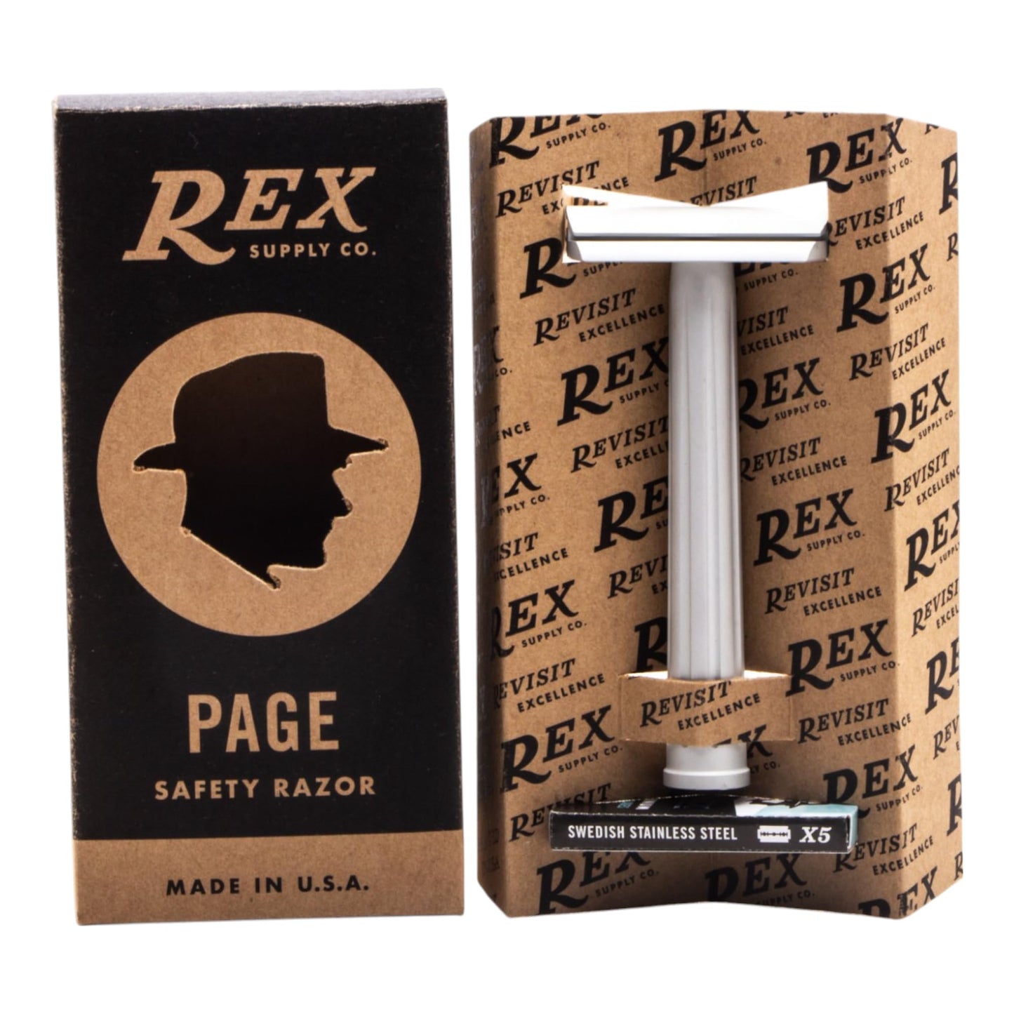 Rex Supply Co. Page Three Piece Double Edge Safety Razor – Aircraft Aluminum Finish, Ultra-Light CNC-Milled Razor for Men, Durable Smooth Shaver Compatible with All Standard DE Blades