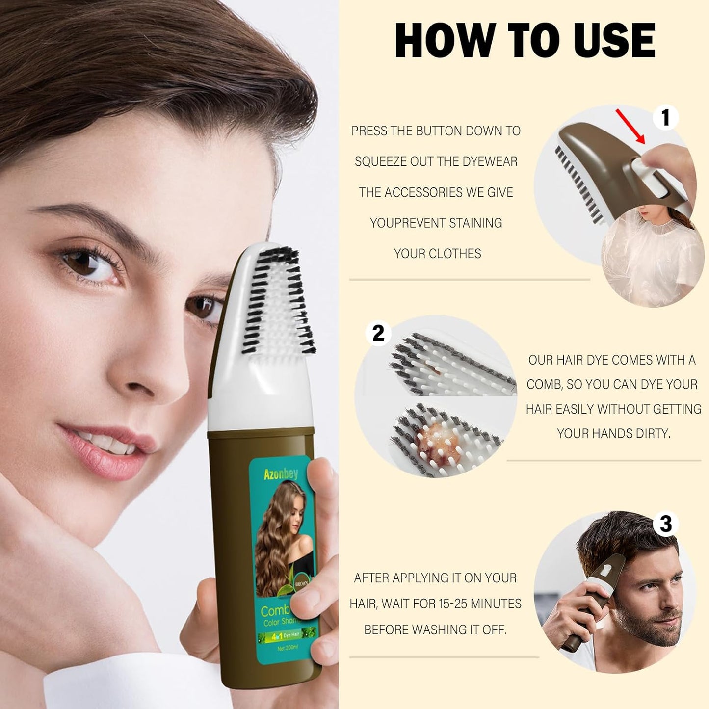 Brown Hair Dye Shampoo for Women - Permanent Gray Coverage | Herbal Plant-Based Formula