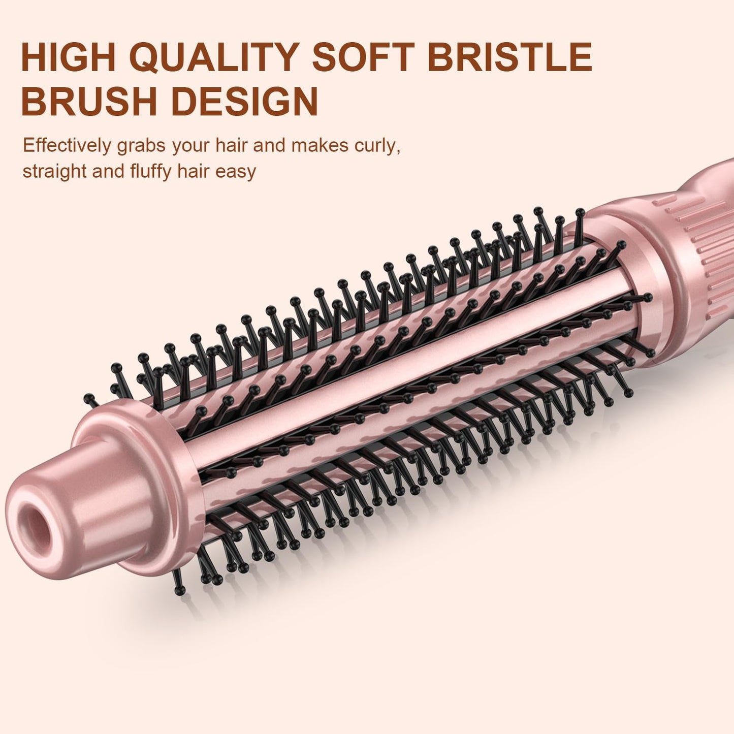 Heated Round Brush - 1 Inch Ceramic Tourmaline Curling Brush | Volumizing Ionic Hair Styler Tool (Pink)