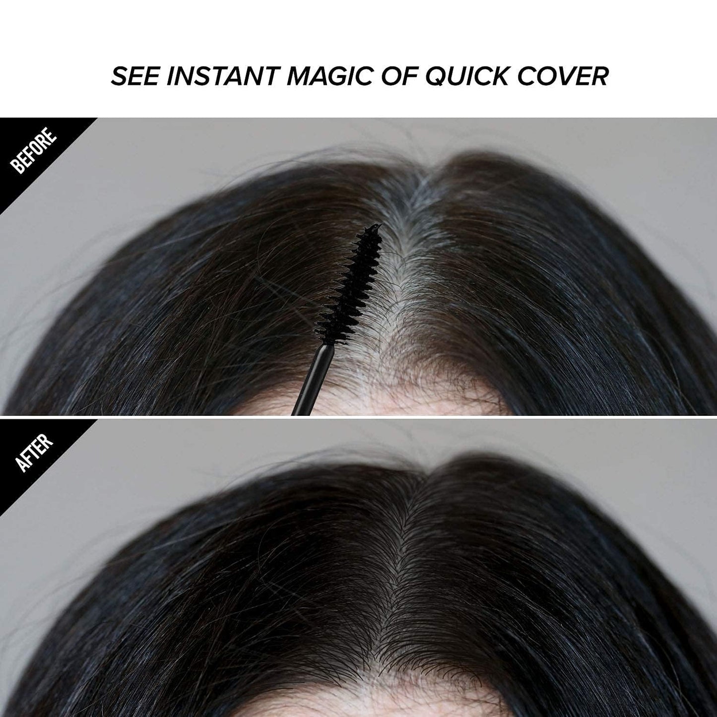 Quick Cover Root Touch Up - Water-Resistant Gray Concealer Brush for Hair, Mustache & Beard | Black, Jojoba Oil Formula