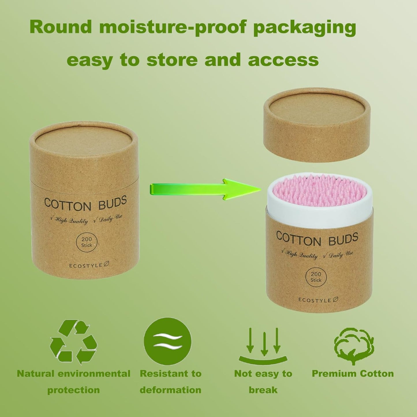 Pink Bamboo Cotton Swabs - 200 Count Dual-Tip Wooden Buds for Ear Cleaning, Makeup & Nail Art | Biodegradable with Portable Tube