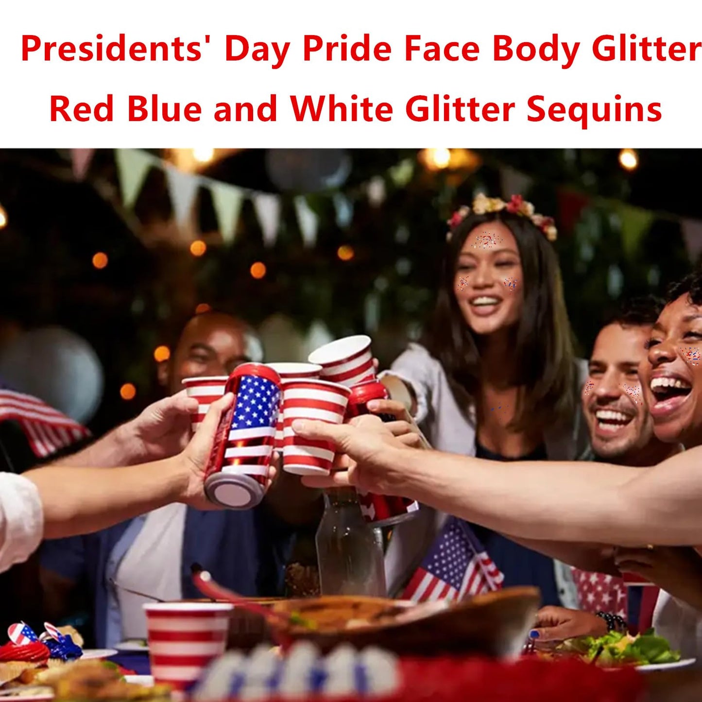 Go Ho Red White and Blue Body Glitter Set,4th of July Outfits for Women Reflective Glitter Makeup,Red White Bue Holographic Long Lasting Chunky Sequins Glitters,4th of July USA Accessories
