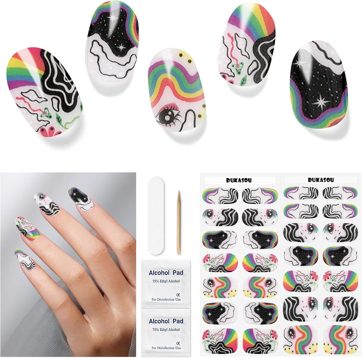 Gel Nail Strips - Semi-Cured UV Nail Stickers for Long-Lasting Manicure | 28 Pcs Light Blue