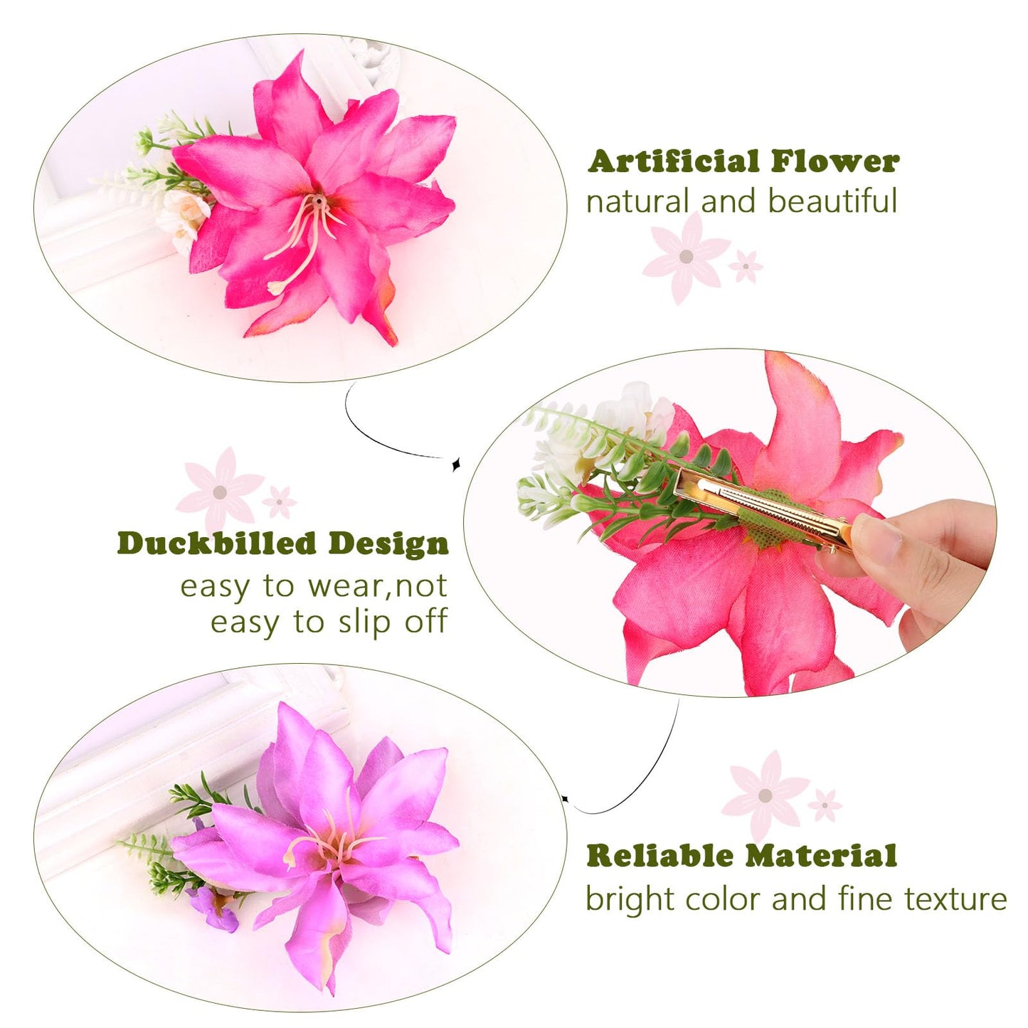 CURASA 4PCS Hawaiian Flower Hair Clips Artificial Tropical Lily Alligator Clips Luau Outfits Bohemian Flower Hairpins Accessories Beach Hair Bobby Pins Vacation Party Hairstyles For Women Girls